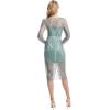 image:imageDress the Population Womens Sophia Diamond Waterfall Beaded Sequin Midi Bodycon Boat Neck Dress Sage Multi Medium