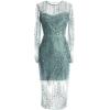 image:imageDress the Population Womens Sophia Diamond Waterfall Beaded Sequin Midi Bodycon Boat Neck Dress Sage Multi Medium