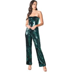 image:imageDress the Population Womens Andy Strapless Sequin Wide Leg JumpsuitDeep Emerald