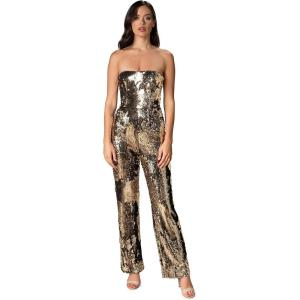 image:imageDress the Population Womens Andy Strapless Sequin Wide Leg JumpsuitGold