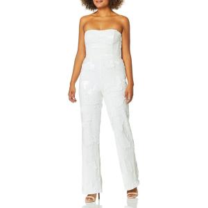 image:imageDress the Population Womens Andy Strapless Sequin Wide Leg JumpsuitLilyWhite