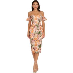 image:imageDress the Population Womens Tara Norwegian Garden Embroidery Midi Bodycon Sweetheart Neck Dress Apricot Multi XSmall