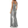 image:imageDress the Population Womens Jordan Plunging Drape Front Sleeveless Long Gown with SlitGunmetal