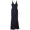 image:imageDress the Population Womens Jordan Plunging Drape Front Sleeveless Long Gown with SlitNavy