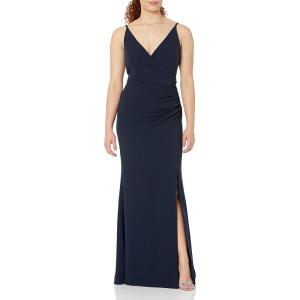 image:imageDress the Population Womens Jordan Plunging Drape Front Sleeveless Long Gown with SlitNavy