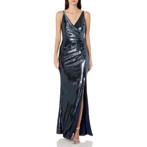 image:imageDress the Population Womens Jordan Plunging Drape Front Sleeveless Long Gown with SlitNight Sky