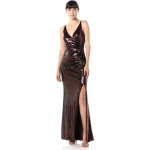 image:imageDress the Population Womens Jordan Plunging Drape Front Sleeveless Long Gown with SlitPort