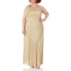 image:imageDress the Population Womens Savannah One Shoulder Sleeveless Shiny Grecian Gown PlusGold