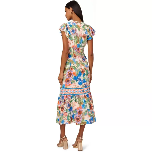 Adrianna Papell Womens Printed Midi DressBlueGreen Multi