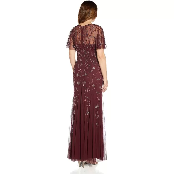 Adrianna Papell Womens Beaded Long GownDark Burgundy