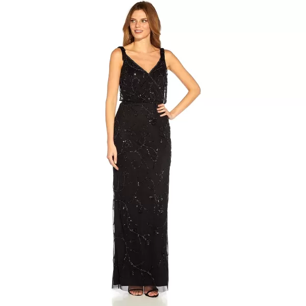 Adrianna Papell Womens Beaded Surplice GownBlack