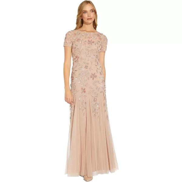 Adrianna Papell Womens Floral Beaded Godet Gown Blush 12Adrianna Papell Womens Floral Beaded Godet Gown Blush 12