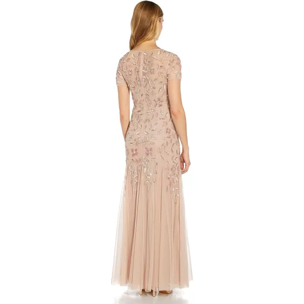 Adrianna Papell Womens Floral Beaded Godet Gown Blush 12Adrianna Papell Womens Floral Beaded Godet Gown Blush 12