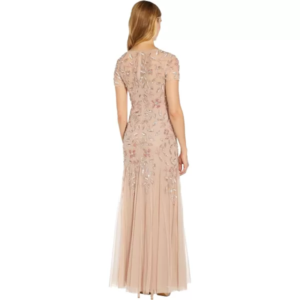 Adrianna Papell Womens Floral Beaded Godet Gown Blush 12Adrianna Papell Womens Floral Beaded Godet Gown Blush 12