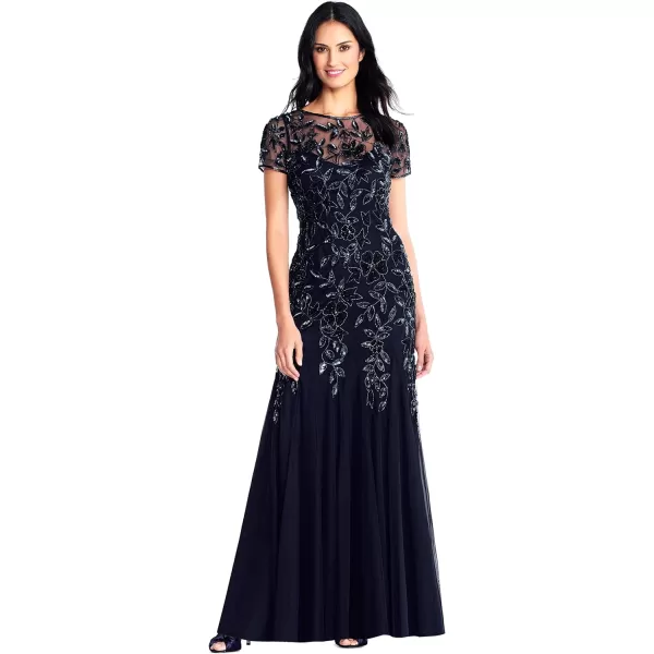 Adrianna Papell Womens Floral Beaded Godet Gown Twilight 2Adrianna Papell Womens Floral Beaded Godet Gown Twilight 2