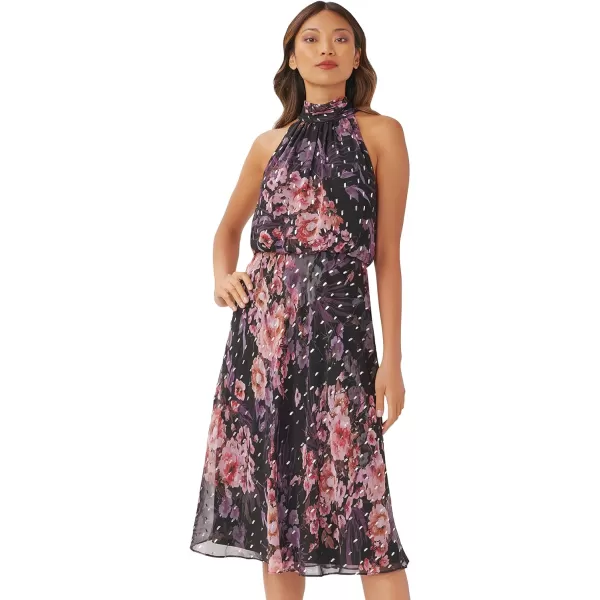 Adrianna Papell Womens Floral Chiffon Halter DressBlack Multi