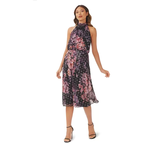 Adrianna Papell Womens Floral Chiffon Halter DressBlack Multi