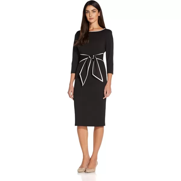 Adrianna Papell Womens Tipped Crepe Tie DressBlack Ivory