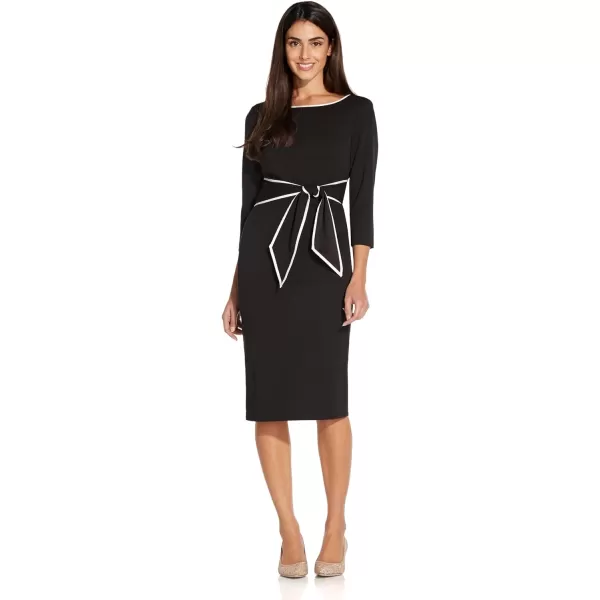 Adrianna Papell Womens Tipped Crepe Tie DressBlack Ivory