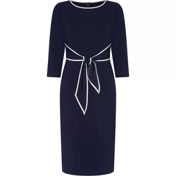 Adrianna Papell Womens Tipped Crepe Tie DressNavy SateenIvory