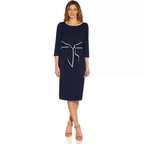 Adrianna Papell Womens Tipped Crepe Tie DressNavy SateenIvory