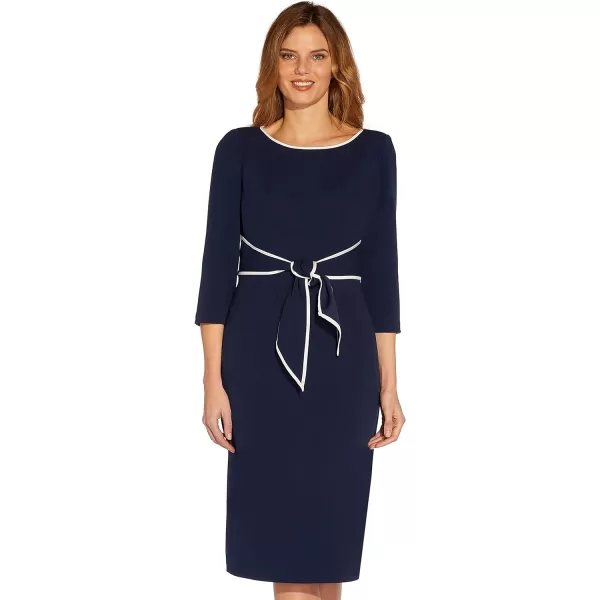 Adrianna Papell Womens Tipped Crepe Tie DressNavy SateenIvory