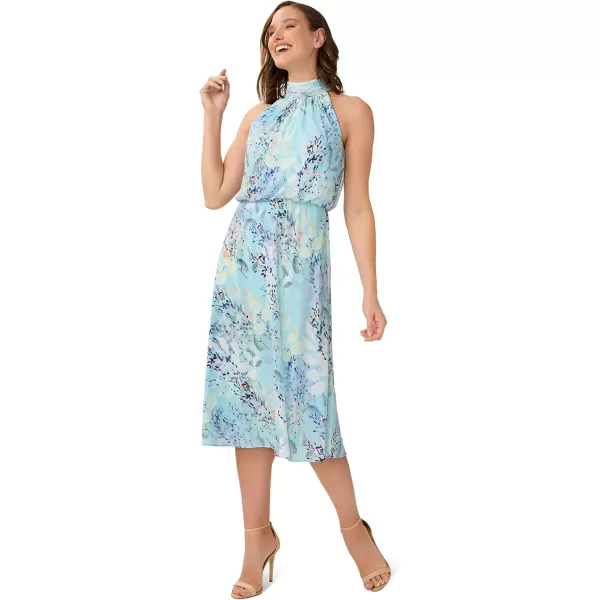 Adrianna Papell Womens Watercolor Floral Midi DressLight Blue Multi