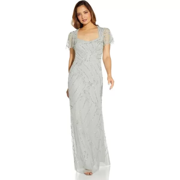 Adrianna Papell Womens Beaded Long DressFrosted Sage