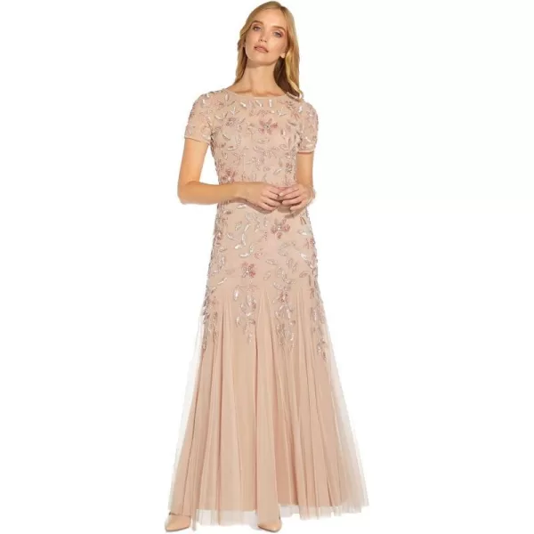 Adrianna Papell Womens Floral Beaded Godet Gown Blush 12Adrianna Papell Womens Floral Beaded Godet Gown Blush 12