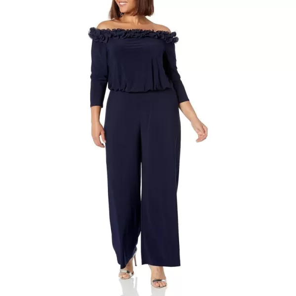 Adrianna Papell Womens Ruffled Blouson JumpsuitPantsNavy