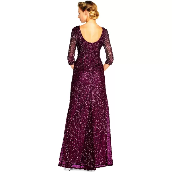 Adrianna Papell Womens 34 SLV Scoop Back AllOver Beaded GownCabernet