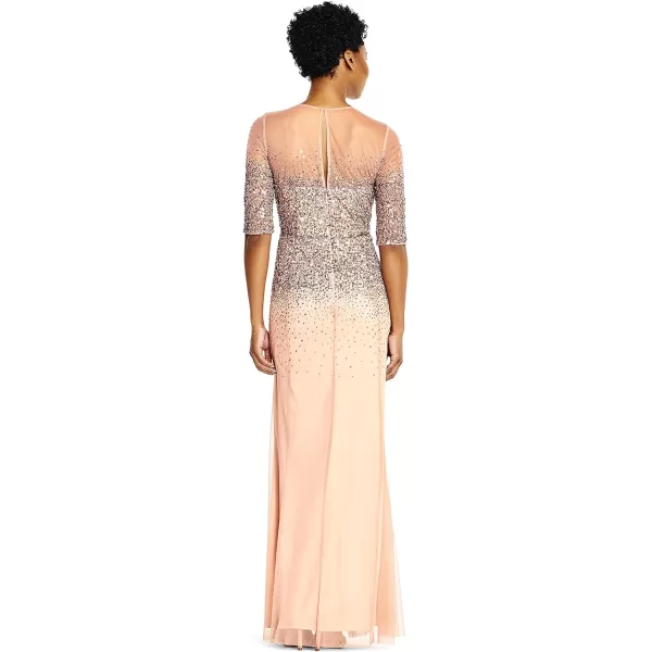 Adrianna Papell Womens 34 Sleeve Beaded Illusion Gown with Sweetheart NecklineRosegold