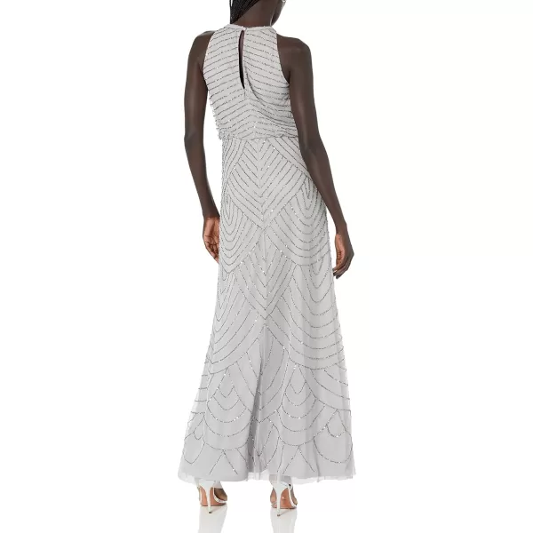 Adrianna Papell Womens Art Deco Beaded Blouson Dress with Halter NecklineBridal Silver