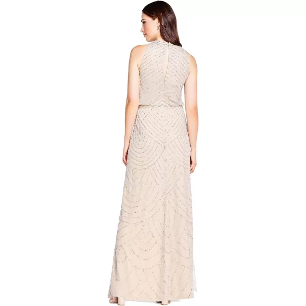 Adrianna Papell Womens Art Deco Beaded Blouson Dress with Halter NecklineSilverNude