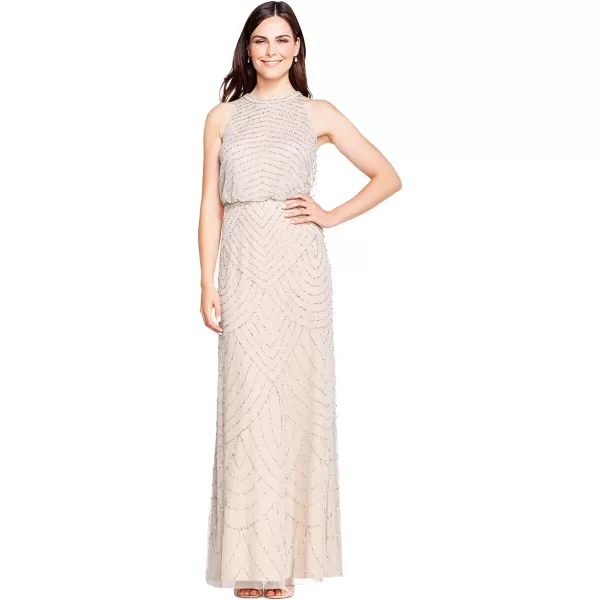 Adrianna Papell Womens Art Deco Beaded Blouson Dress with Halter NecklineSilverNude