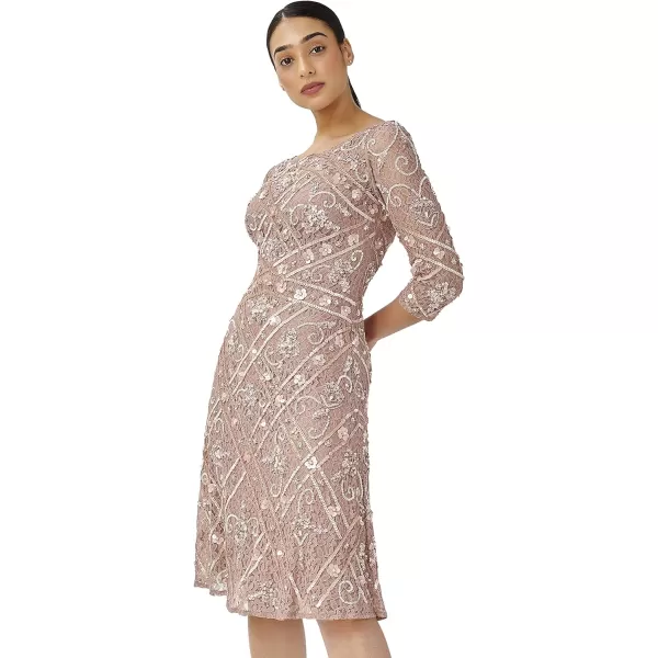 Adrianna Papell Womens Beaded Fit and Flare DressRose Quartz