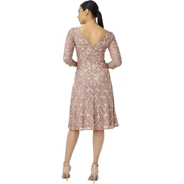 Adrianna Papell Womens Beaded Fit and Flare DressRose Quartz