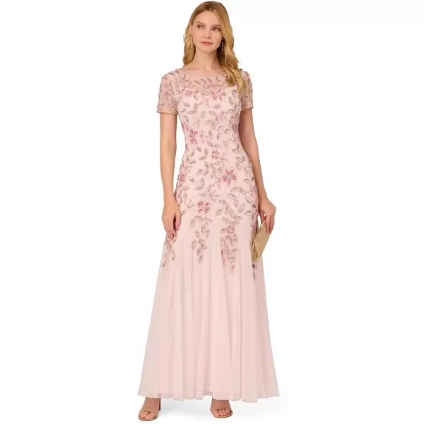 Adrianna Papell Womens Beaded Gown with GodetsBlush Pink