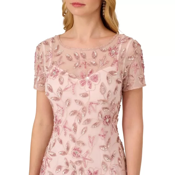 Adrianna Papell Womens Beaded Gown with GodetsBlush Pink