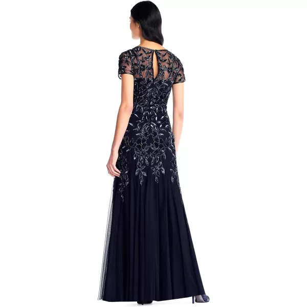 Adrianna Papell Womens Beaded Gown with GodetsTwilight