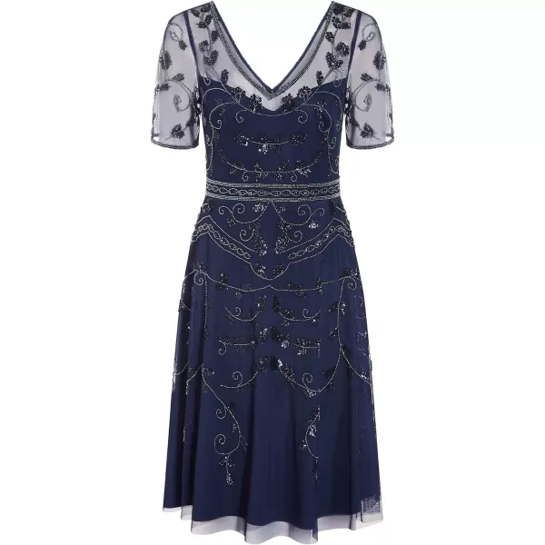 Adrianna Papell Womens Beaded Midi DressLight Navy