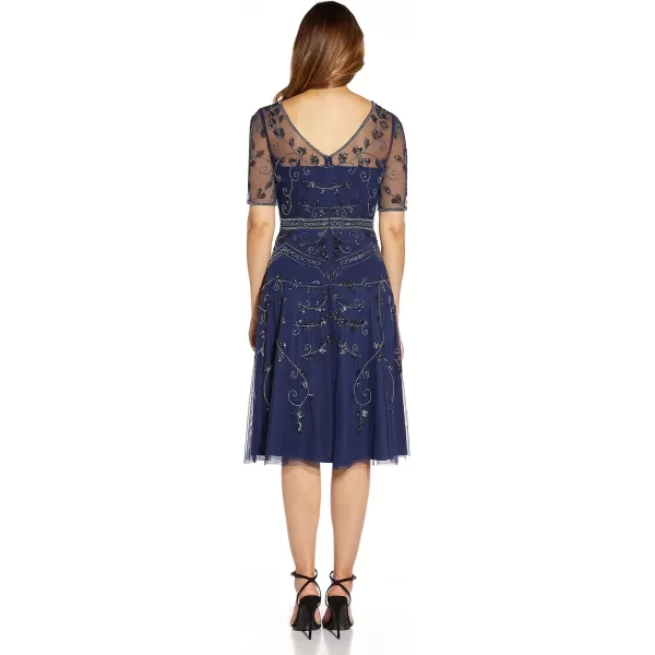 Adrianna Papell Womens Beaded Midi DressLight Navy