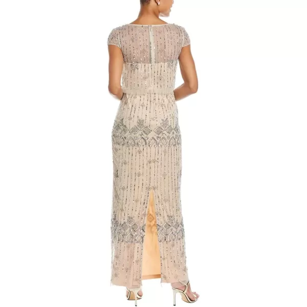 Adrianna Papell Womens Beaded Popover Column GownSilverNude