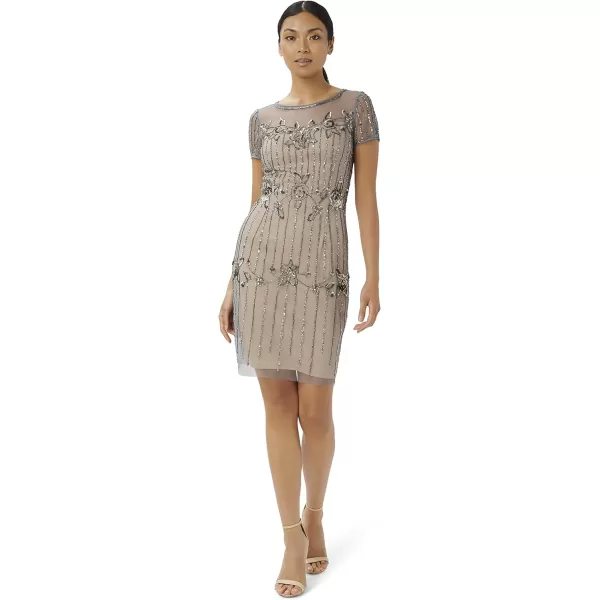 Adrianna Papell Womens Beaded Short DressSterlingNude