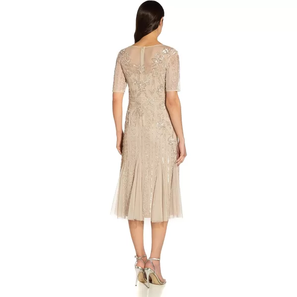 Adrianna Papell Womens Beaded Tea Length DressBiscotti