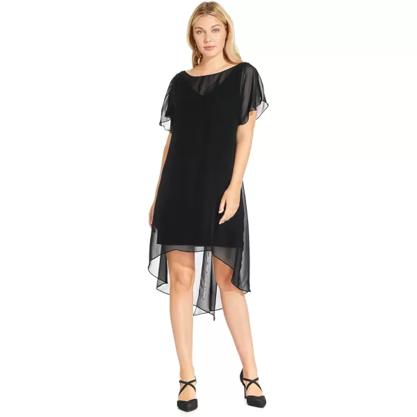 Adrianna Papell Womens Chiffon Overlay Short DressBlack