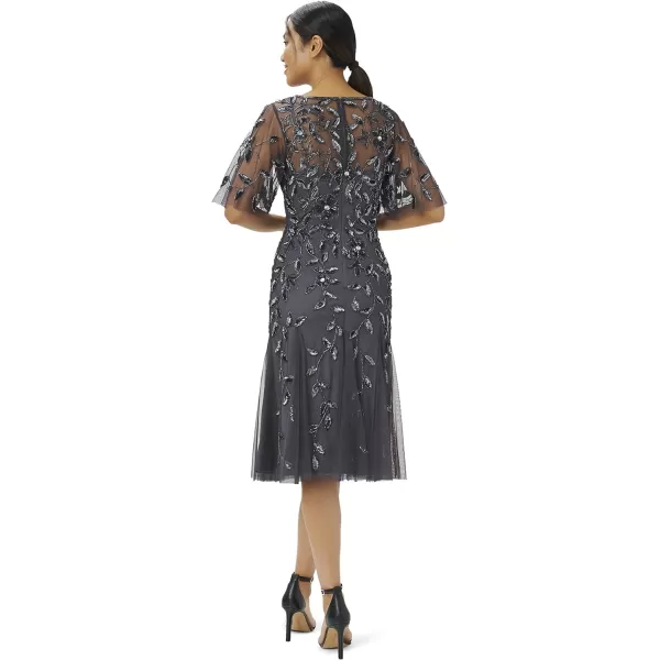 Adrianna Papell Womens Elegant Beaded Midi DressGunmetal