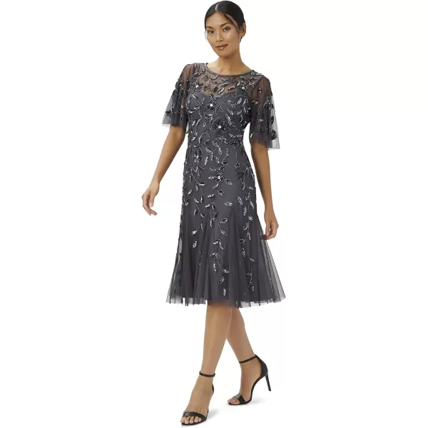 Adrianna Papell Womens Elegant Beaded Midi DressGunmetal