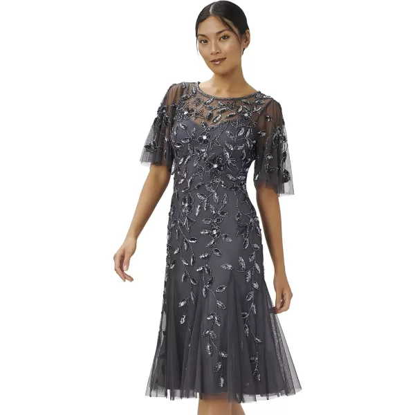 Adrianna Papell Womens Elegant Beaded Midi DressGunmetal