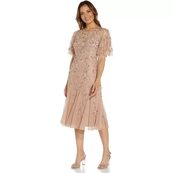 Adrianna Papell Womens Elegant Beaded Midi DressRose Gold